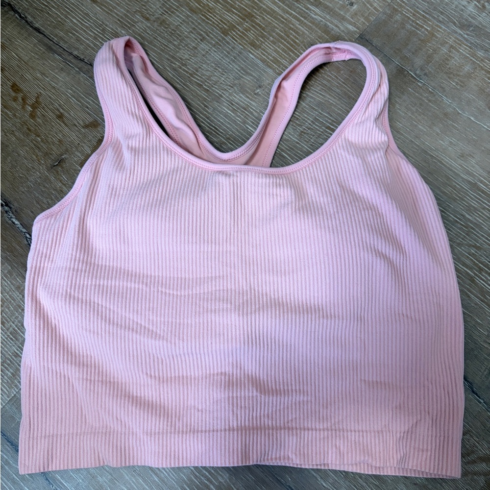 Coral Ribbed Women's Cropped Top with built in bra